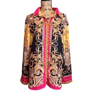 Yoyo 5 Womens‎ Baroque Regal Maximalist Eclectic Button Up Shirt Gold Size 2X